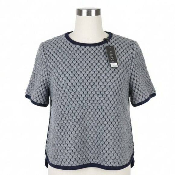 NWT VTG Y2K Gracia Ellcie Gray Textured Puffy Pom Pom Wool Crop Top Sz S - Picture 4 of 13